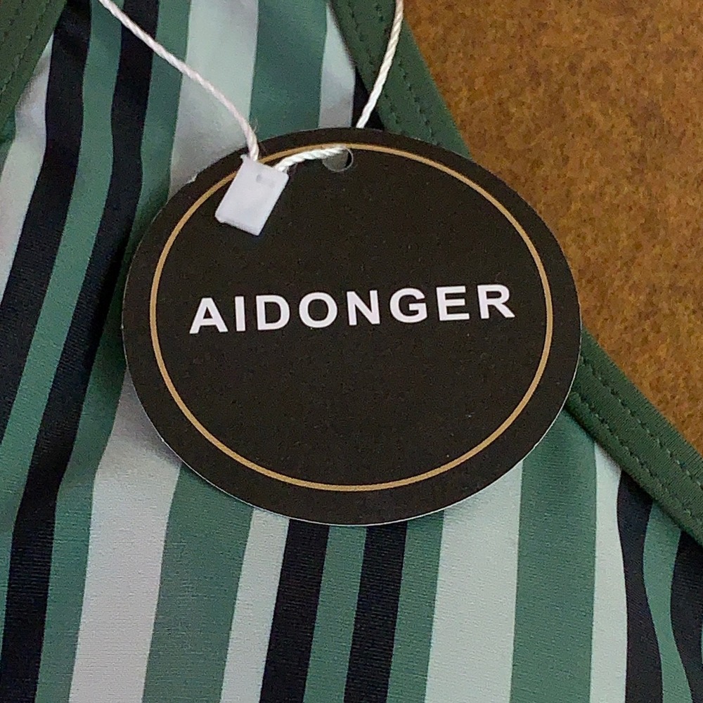 Aidonger Womens X-Large Green Striped High Waist Bottom 2 Piece Bikini Set NWT - Picture 4 of 9